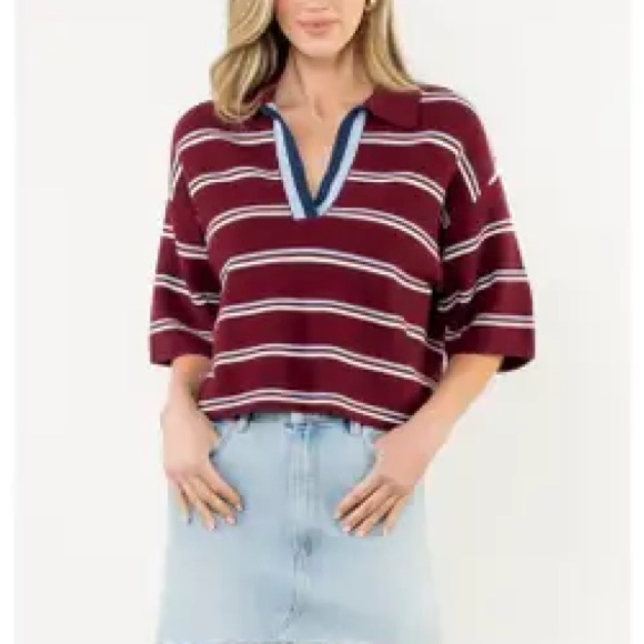 THML Tops - THML Burgundy Striped Crop Top